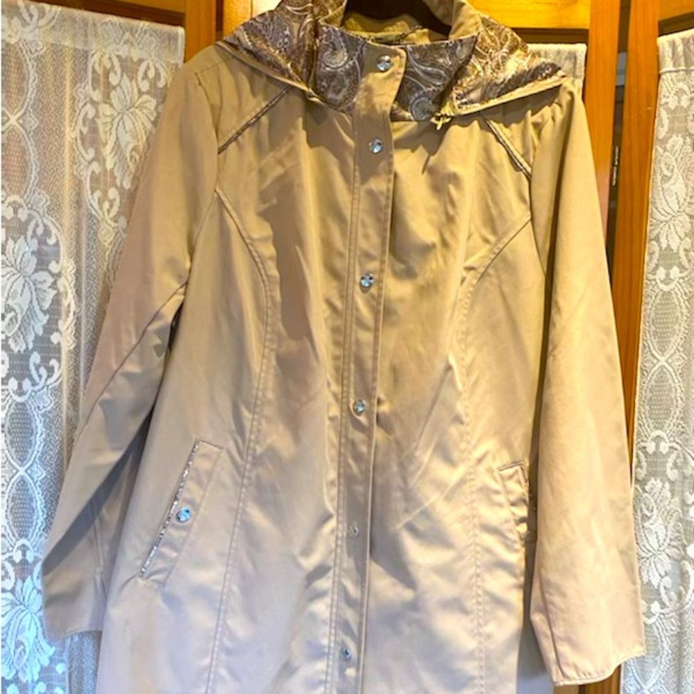 Water Resistant Jacket with Paisley Trim & Removable Hood